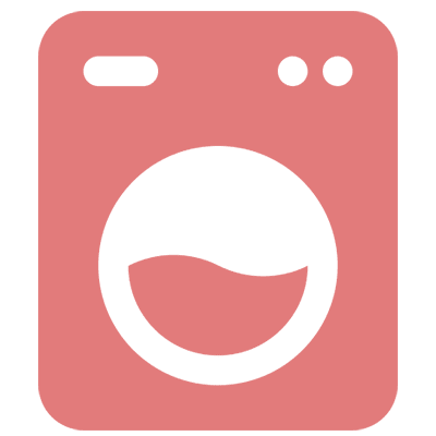 Red washing machine icon with black details.