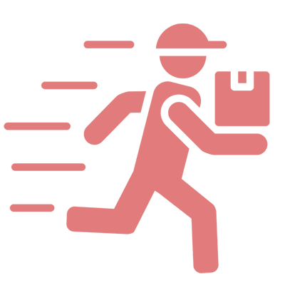 Delivery person icon with fast movement lines.