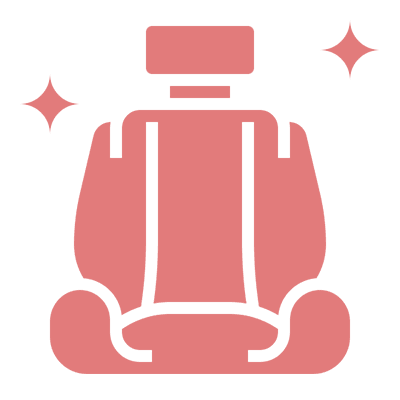 Car seat icon with sparkling stars.