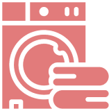 Washing machine with folded towels icon.
