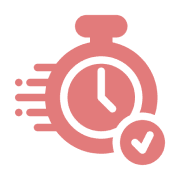 Speeding stopwatch with a checkmark icon.